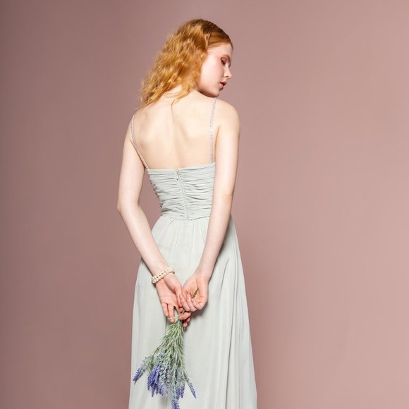 NEW LONG OFF SHOULDER SLEEVELESS A-LINE CHIFFON DRESS WITH ZIPPER BACK GL2666 - Picture 3 of 10